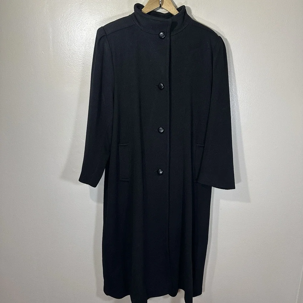 JACQUELINE FERRAR Women's 14 Black‎ 100% Wool USA Union Tag Overcoat VTG